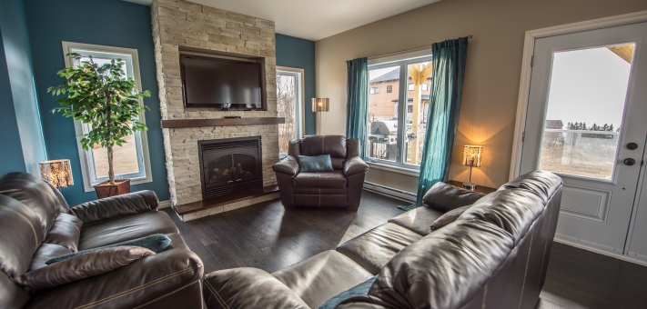 Salon vue sur fleuve et mont le Massif - Chalet à louer Charlevoix