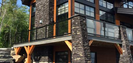Local Charlevoix stones stairway, from the upper main level to the lower level.